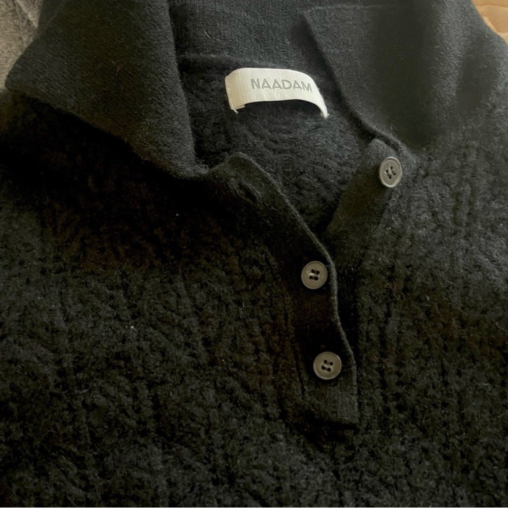 NAADAM cable cashmere black polo Sweater - Picture 3 of 5